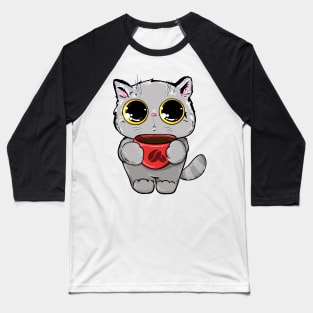 cat with cup coffee Baseball T-Shirt